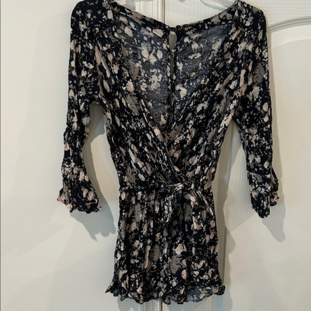 Free People Black and Cream Patterned Romper